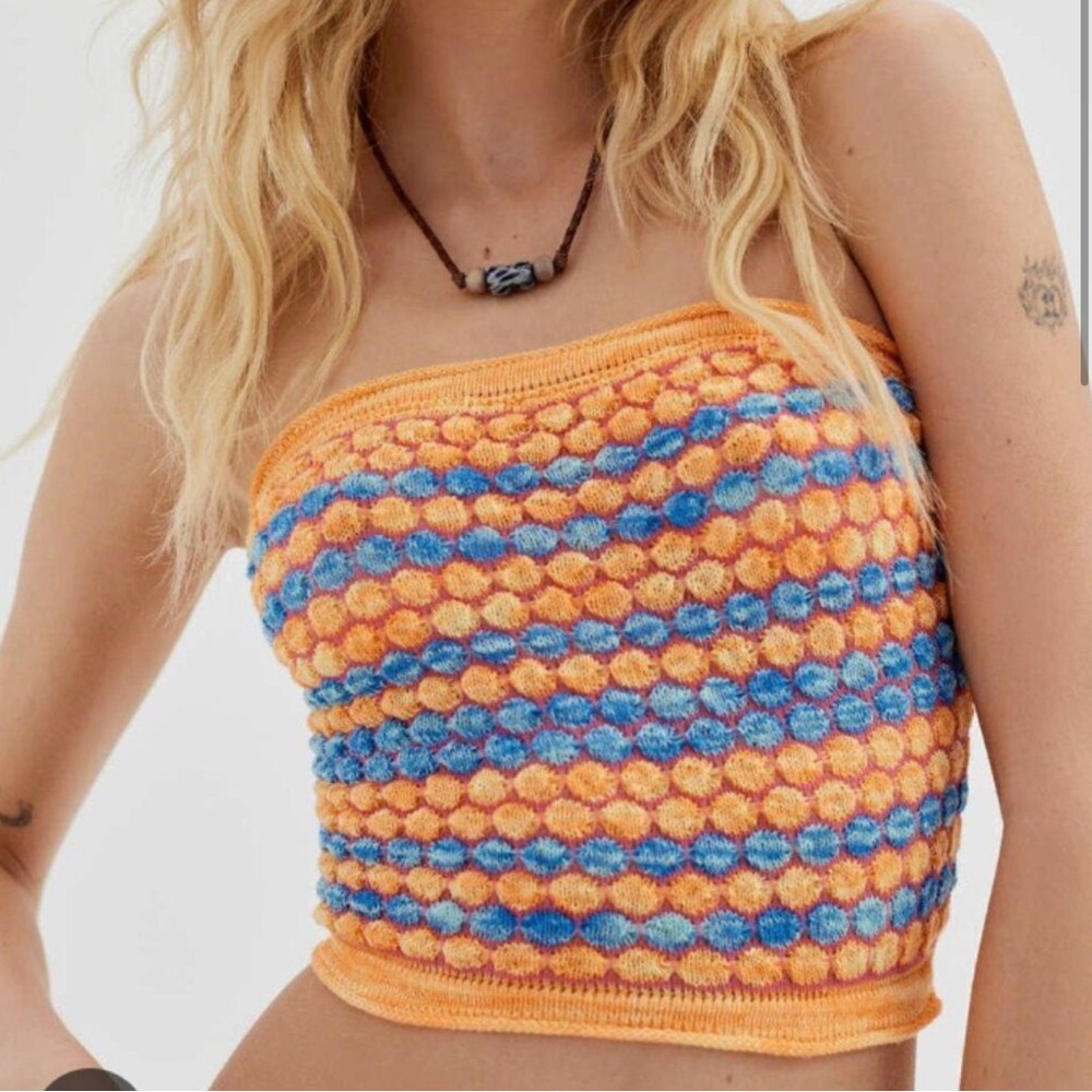 Urban Outfitters Orange and Blue Strapless Cropped Tube Top